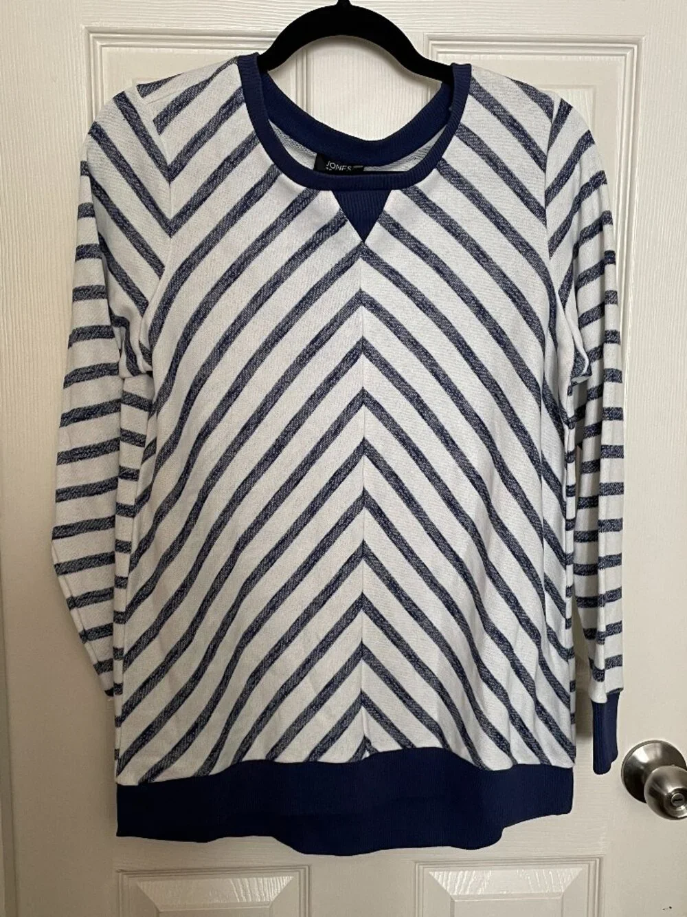 Jones New York Signature-Blue/White Stripe Sweater